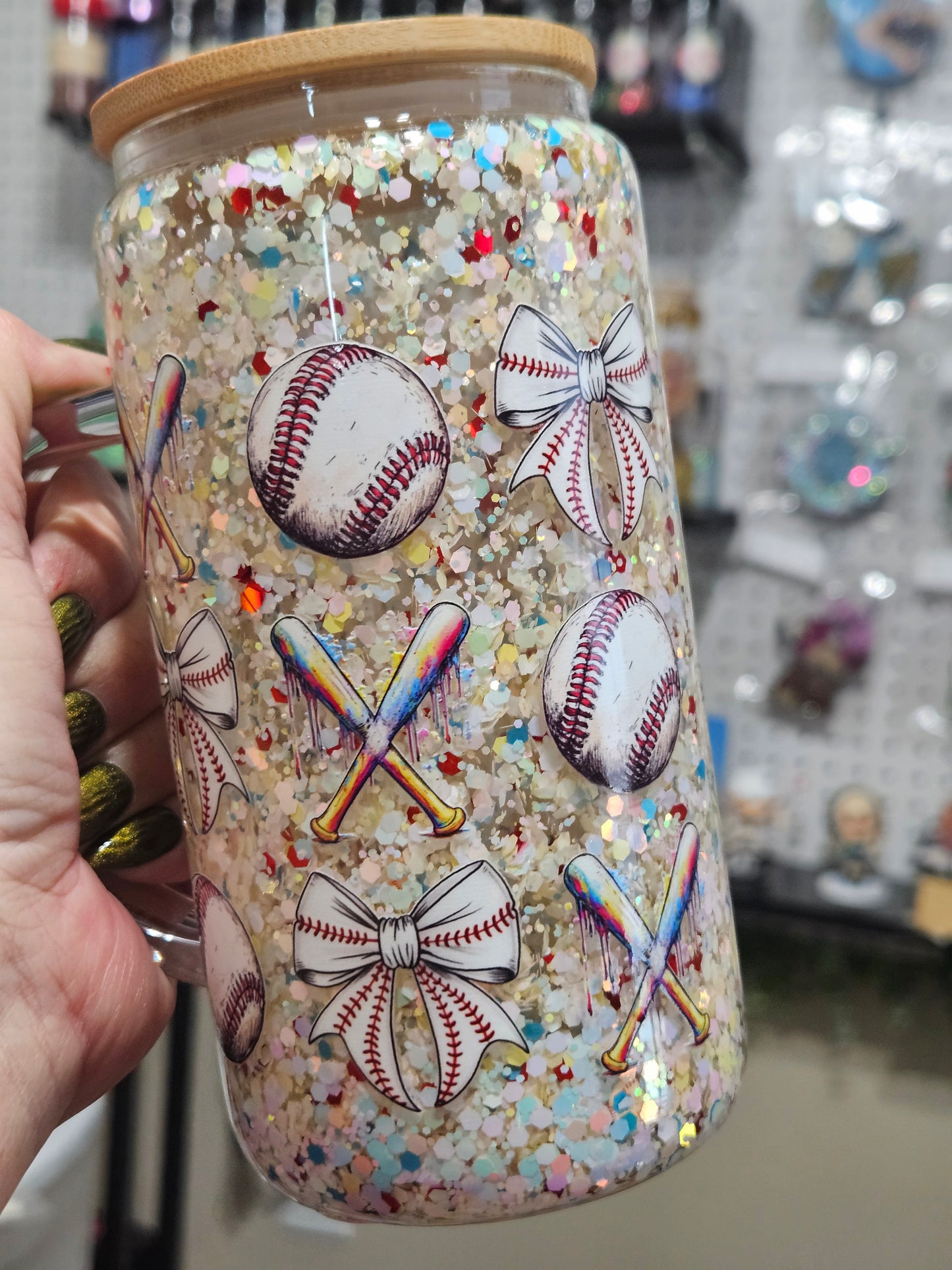 Baseball Cup 16oz Glass with handle